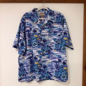 High Sierra Tropical Hawaiian Shirt Mens XL Blue Purple Palm Tree | Coastal